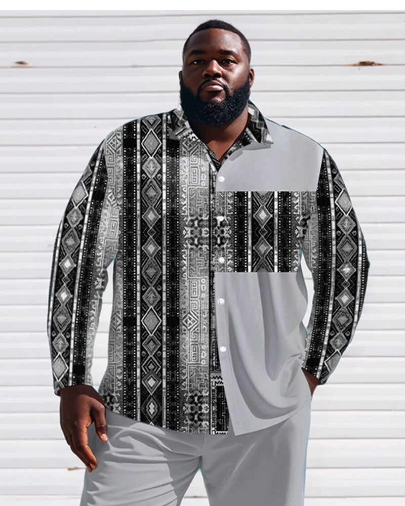 Big & Tall Gray Geometric Graphic T-Shirt Pants Set for big men view 2