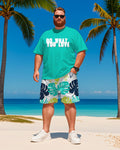 Big & Tall Hawaiian Graphic T-Shirt Shorts Set for big men view 1