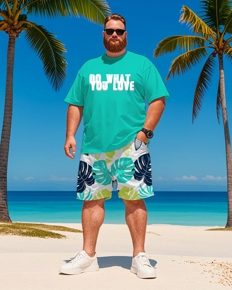 Big & Tall Hawaiian Graphic T-Shirt Shorts Set for big men view 1