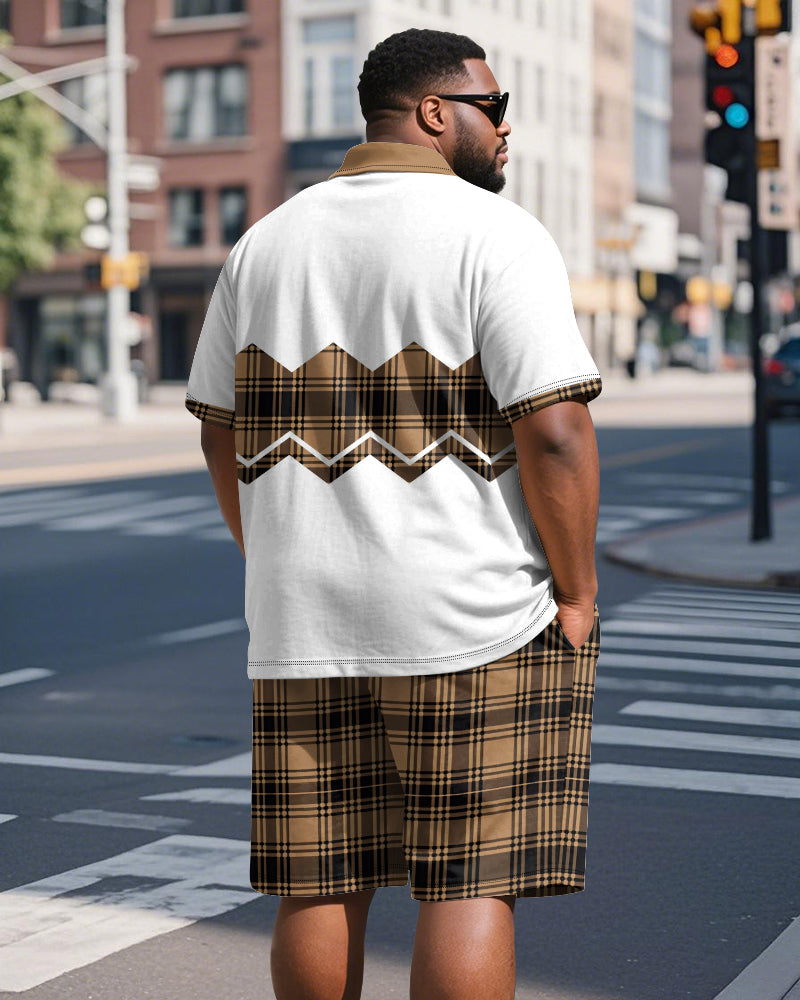 Big & Tall Brown Colorblock Graphic Polo Shorts Set for big men view 6