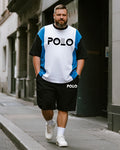 Big & Tall Black Blue Colorblock T-Shirt Shorts Set for big men view 1