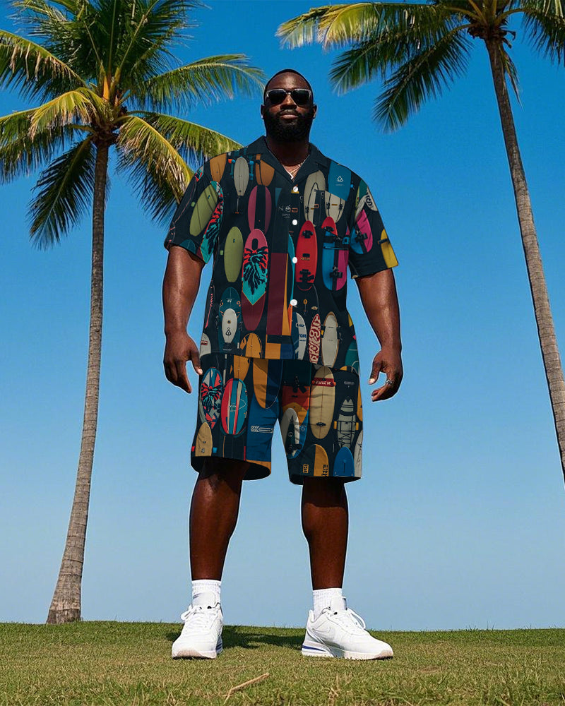 Big & Tall Hawaiian Geometric T-Shirt Shorts Set for big men view 1