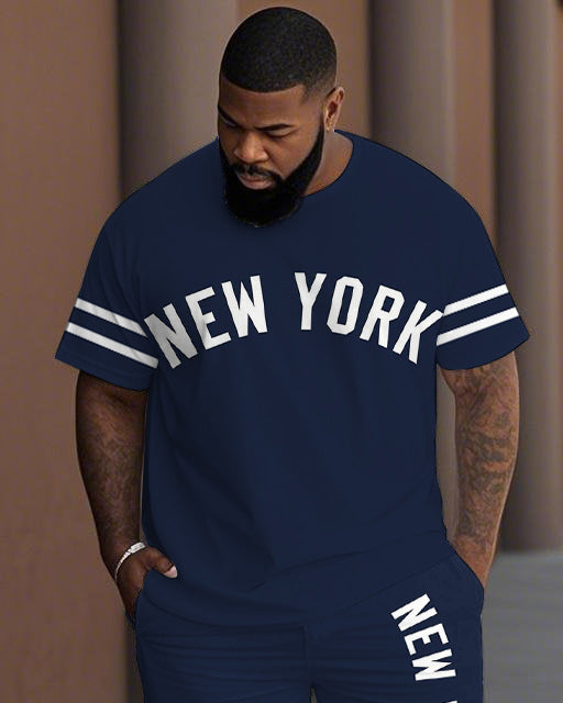 Big & Tall Striped T-Shirt Shorts Set for big men view 2
