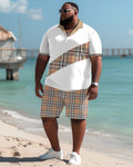 Big & Tall Colorblock Plaid Polo Shorts Set for big men view 2
