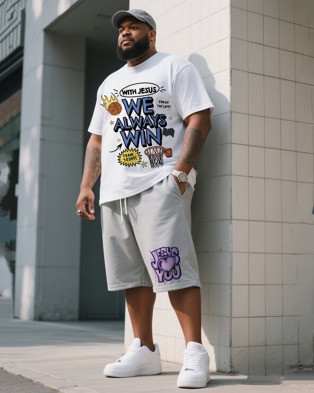 Big & Tall Graphic T-Shirt Shorts Set for big men view 2