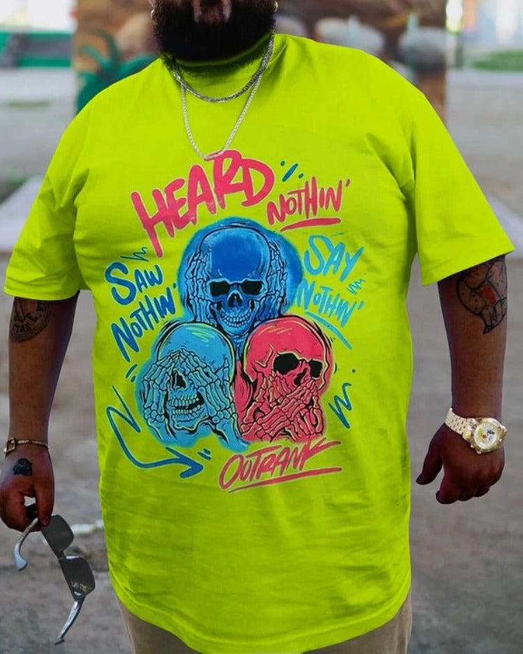 Big & Tall Green Streetwear Skull T-Shirt for big men view 1