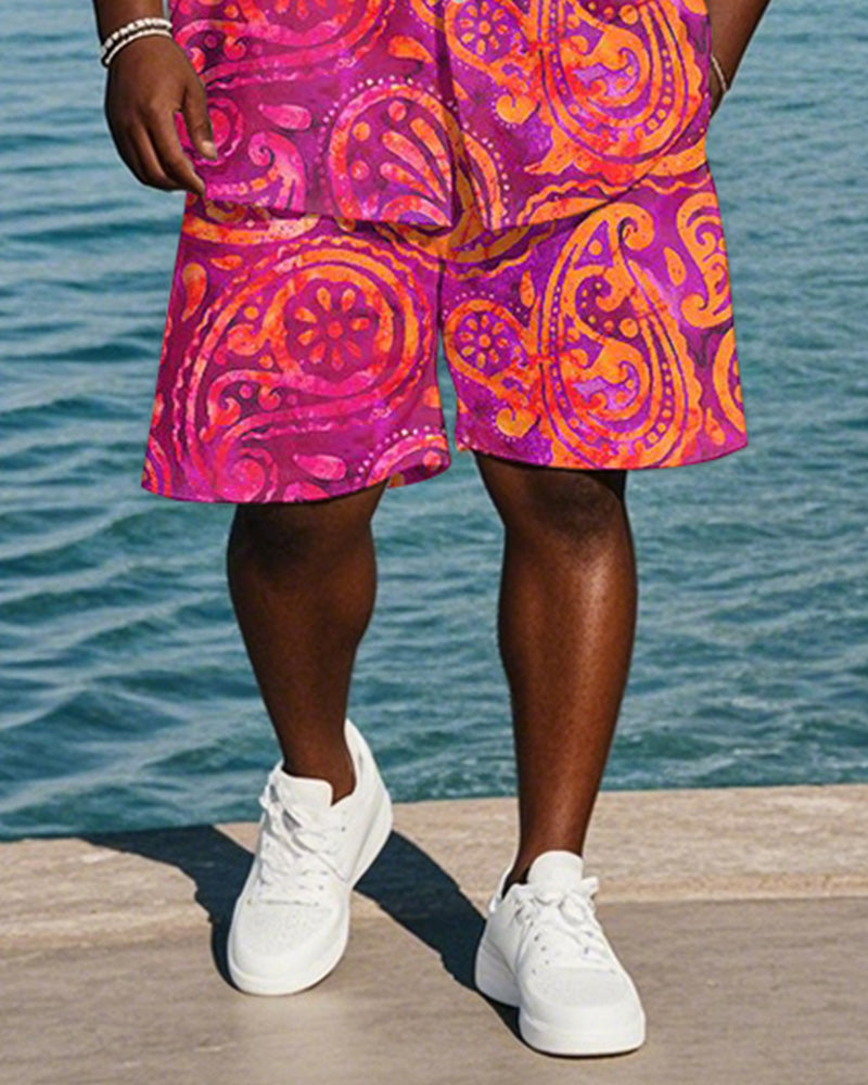 Big & Tall Hawaiian Graphic T-Shirt Shorts Set for big men view 3