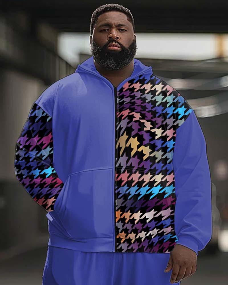 Big & Tall Graphic Patchwork Hoodie Sweatpants Set for big men view 2