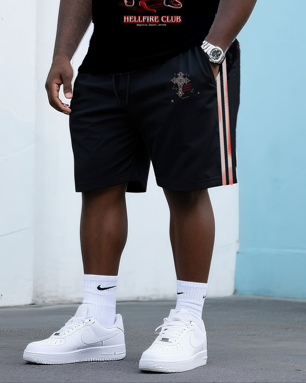 Big & Tall Streetwear T-Shirt Shorts Set for big men view 4