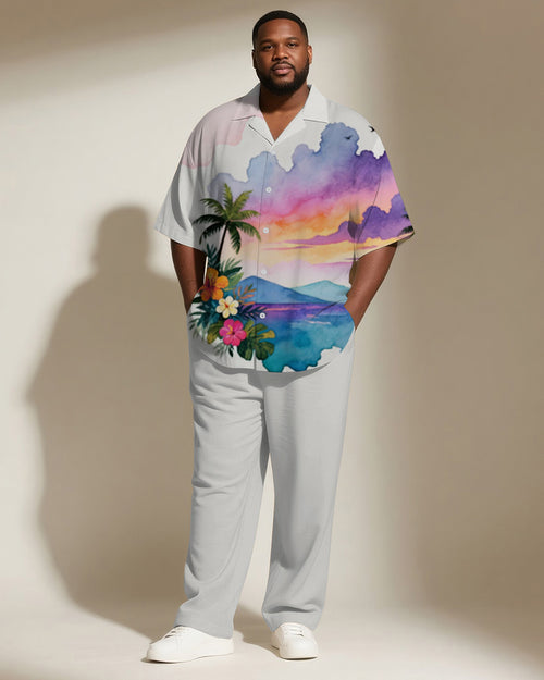 Big & Tall Purple Hawaiian T-Shirt Pants Set for big men view 1