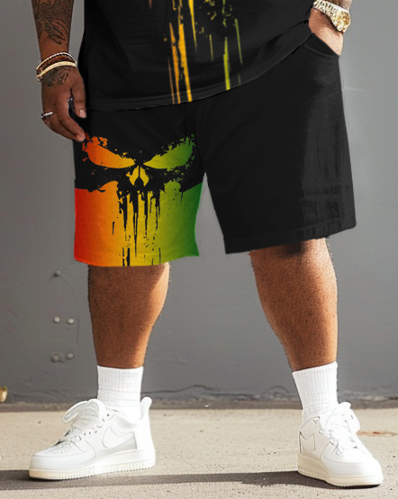 Big & Tall Reggae Skull T-Shirt Shorts Set for big men view 3