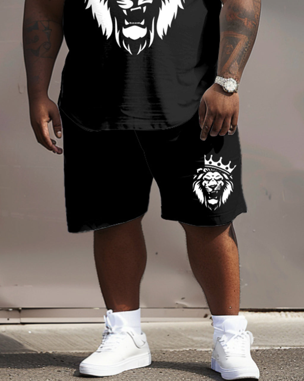 Big & Tall Graphic Streetwear T-Shirt Shorts Set for big men view 3
