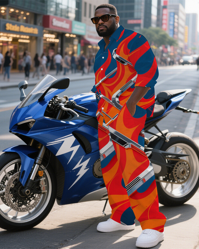 Big & Tall Geometric T-Shirt Pants Set for big men view 2