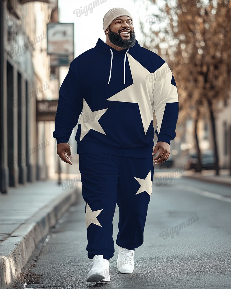 Big & Tall Blue Graphic Hoodie Sweatpants Set for big men view 1