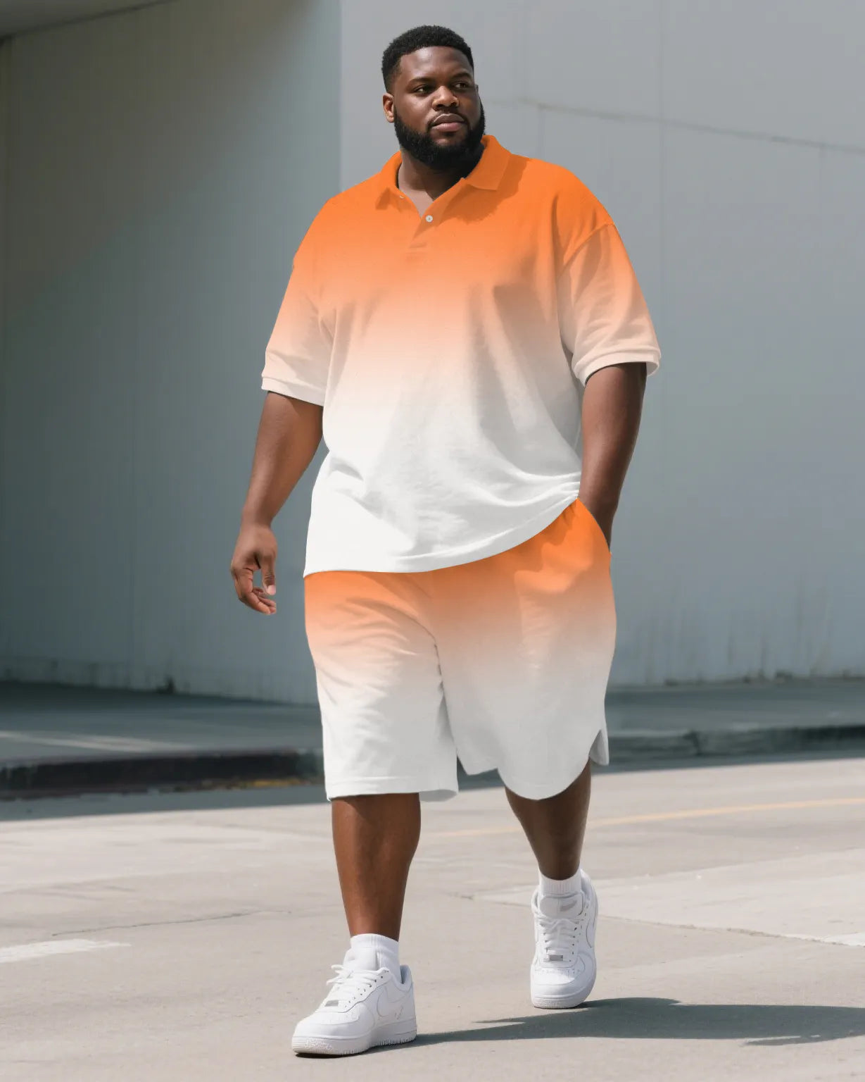 Big & Tall Orange Gradient Polo Shorts Set for big men view 1