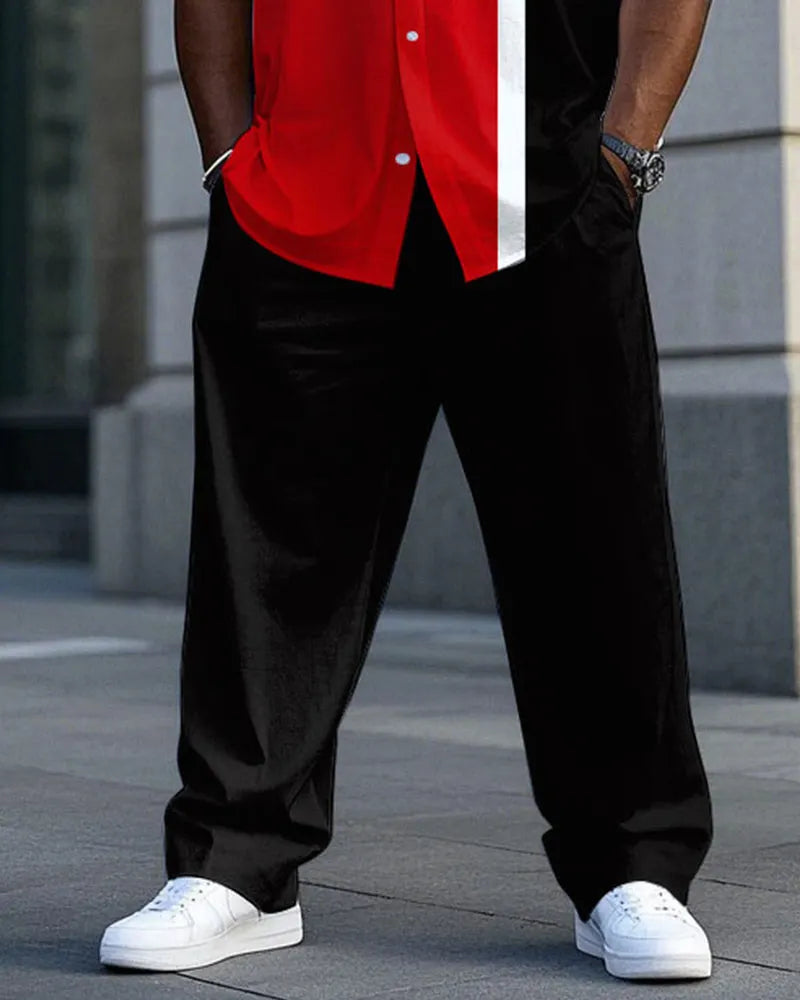 Big & Tall Black White Colorblock T-Shirt Pants Set for big men view 3