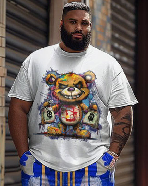 Big & Tall Geometric Graphic T-Shirt Shorts Set for big men view 2