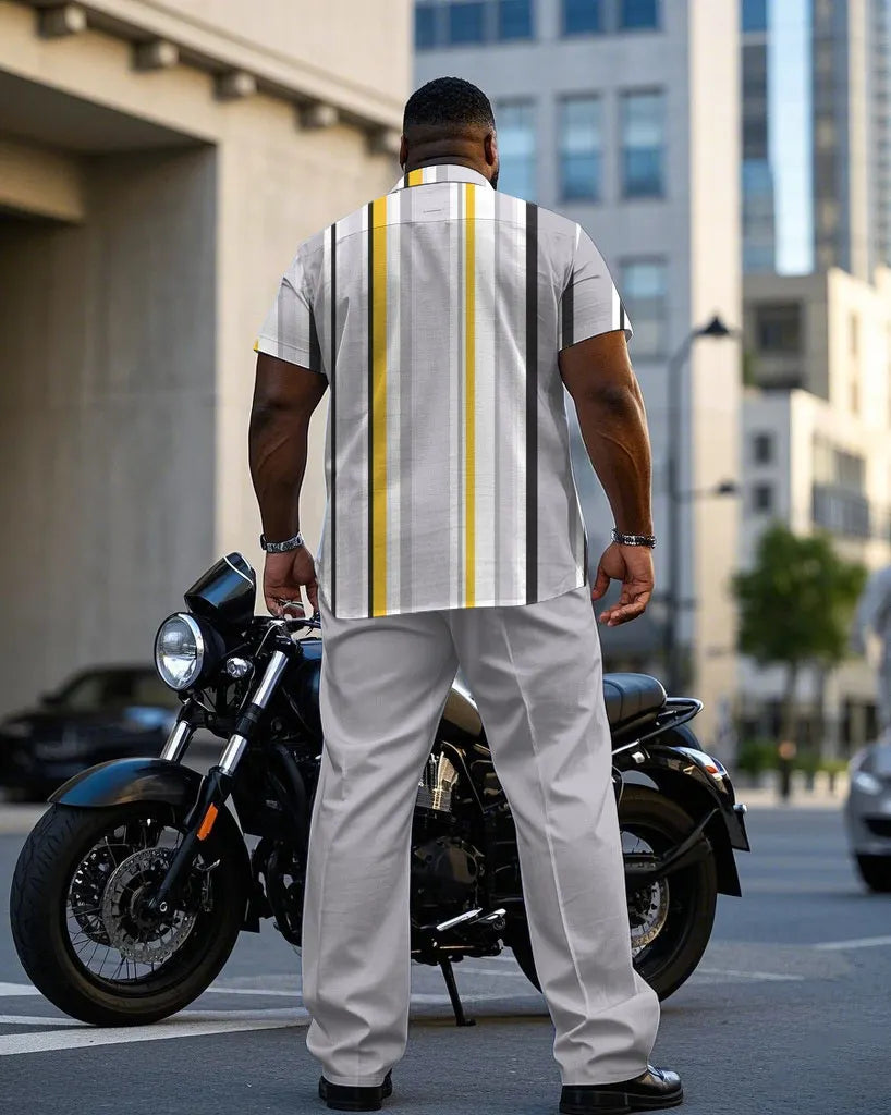 Big & Tall Gray Striped T-Shirt Pants Set for big men view 4
