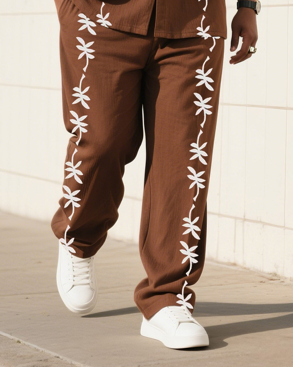 Big & Tall Brown Floral T-Shirt Pants Set for big men view 3
