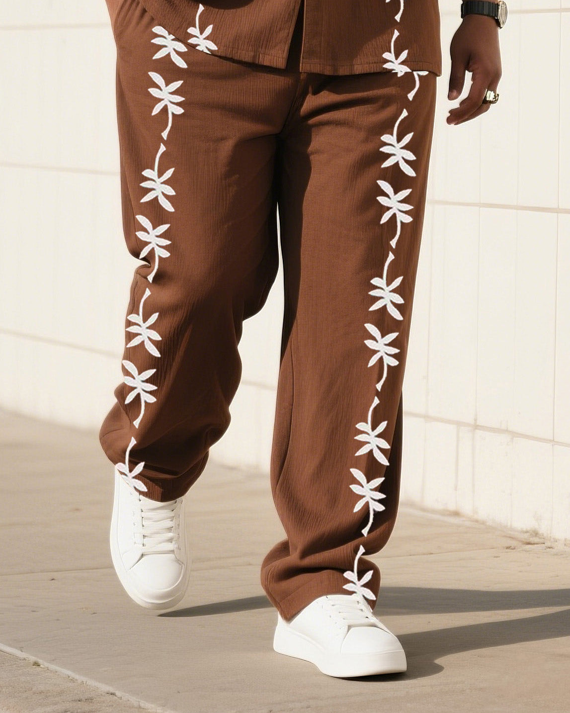 Big & Tall Brown Floral T-Shirt Pants Set for big men view 3