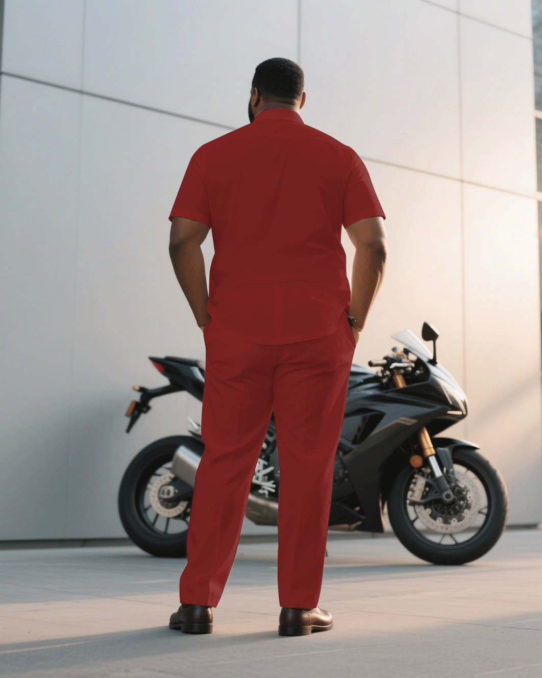 Big & Tall Red Gray Business Casual T-Shirt Pants Set for big men view 8