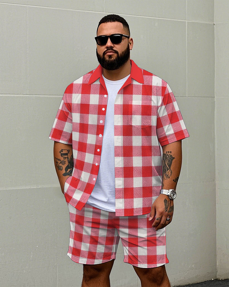 Big & Tall Red Plaid T-Shirt Shorts Set for big men view 1