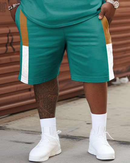 Big & Tall Patchwork T-Shirt Shorts Set for big men view 3