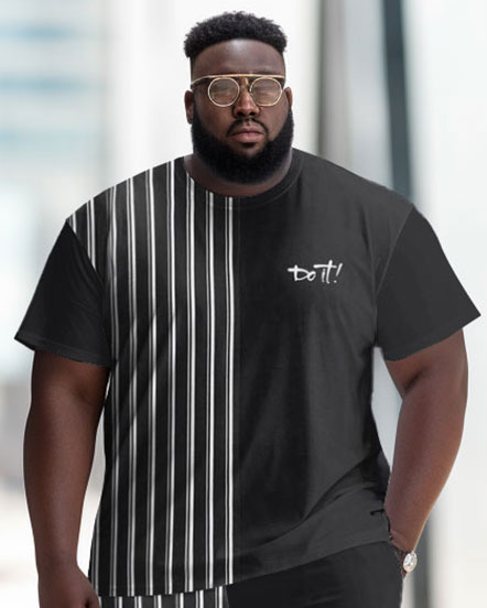 Big & Tall Striped Streetwear Two-piece Set for big men view 2