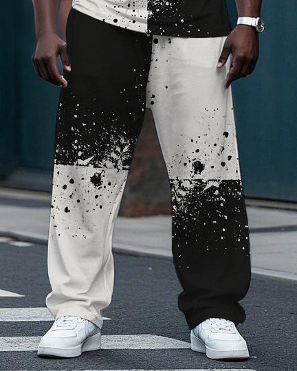 Big & Tall Black White Colorblock T-Shirt Pants Set for big men view 3