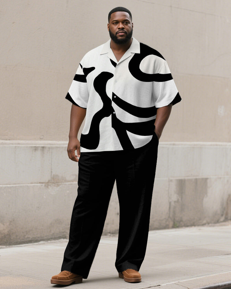 Big & Tall Black White Geometric T-Shirt Pants Set for big men view 1