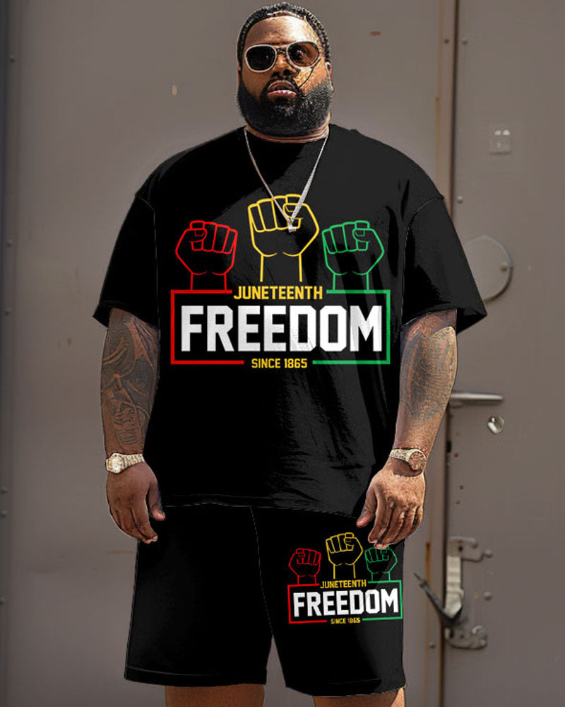 Big & Tall Black Juneteenth T-Shirt Shorts Set for big men view 1