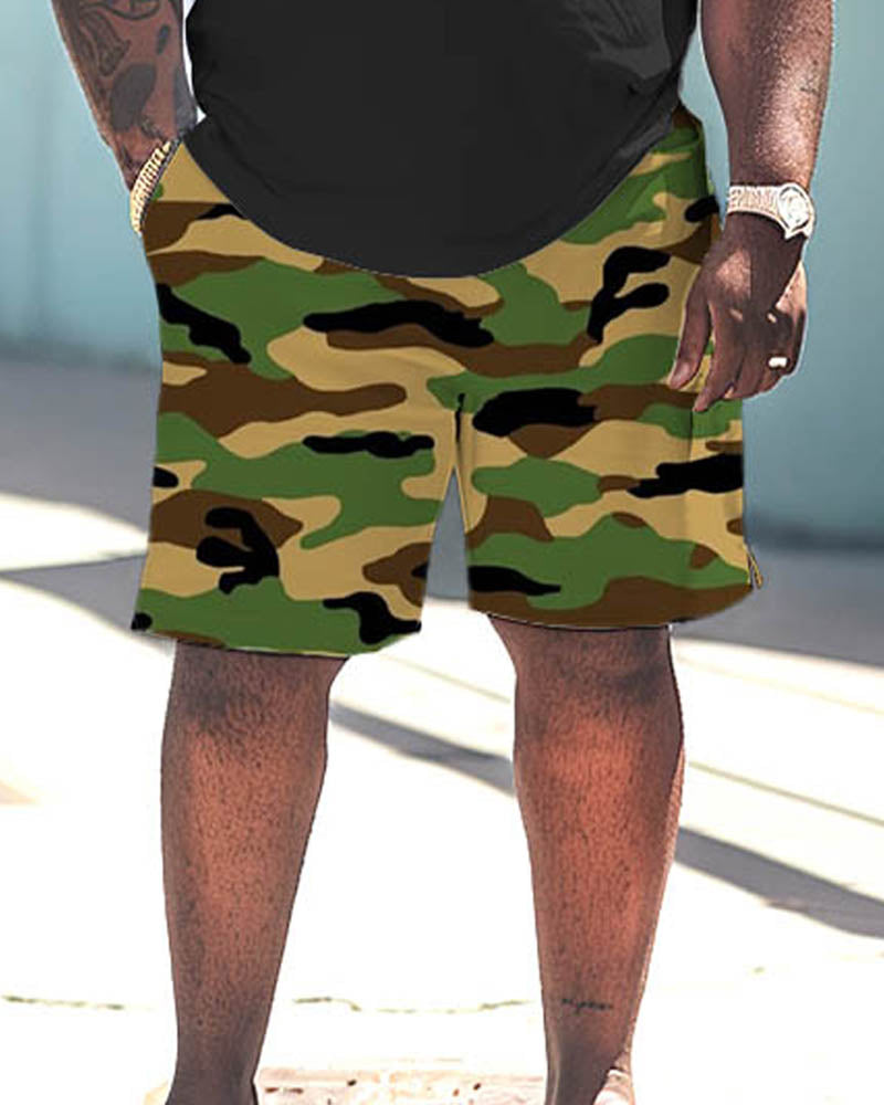 Big & Tall Graphic Camouflage T-Shirt Shorts Set for big men view 3
