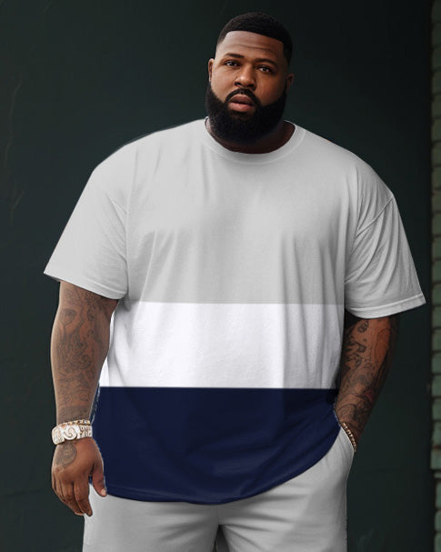 Big & Tall Colorblock Streetwear T-Shirt Shorts Set for big men view 2