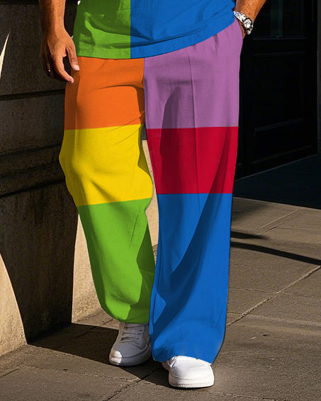 Big & Tall Colorblock Plaid Graphic Vest Pants Set for big men view 3