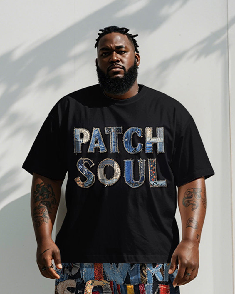 Big & Tall Denim Graphic T-Shirt Shorts Set for big men view 2
