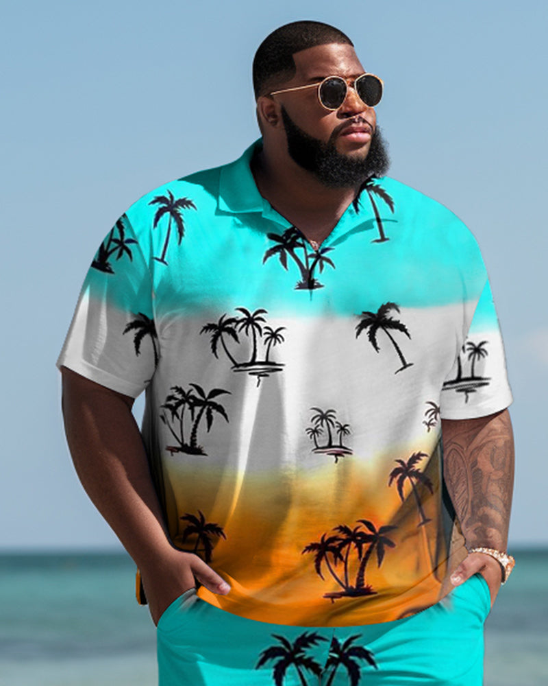Big & Tall Hawaiian Colorblock T-Shirt Shorts Set for big men view 3