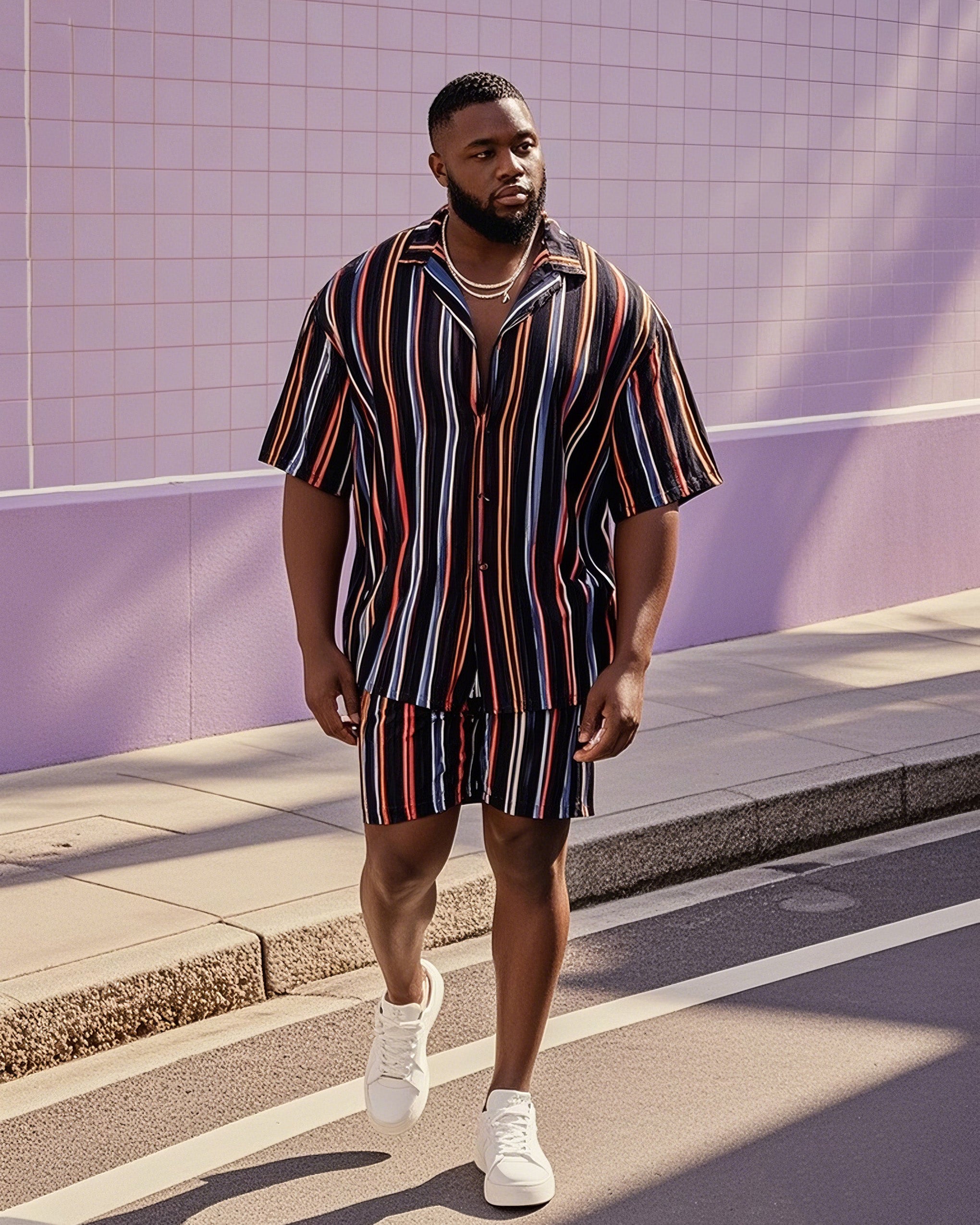 Big & Tall Black White Colorblock T-Shirt Shorts Set for big men view 1