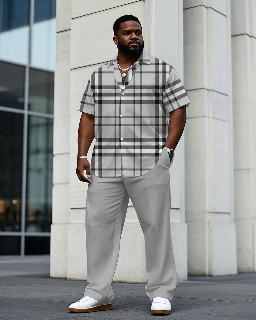 Big & Tall Gray Business Casual T-Shirt Pants Set for big men view 1