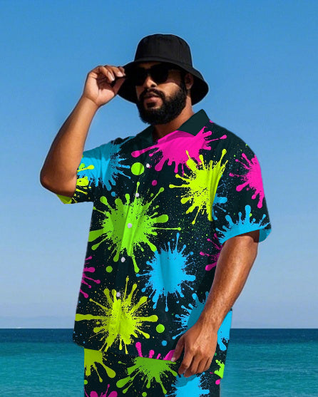 Big & Tall Hawaiian Splash Ink T-Shirt Shorts Set for big men view 2