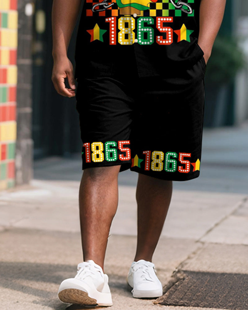Big & Tall Juneteenth Graphic T-Shirt Shorts Set for big men view 3