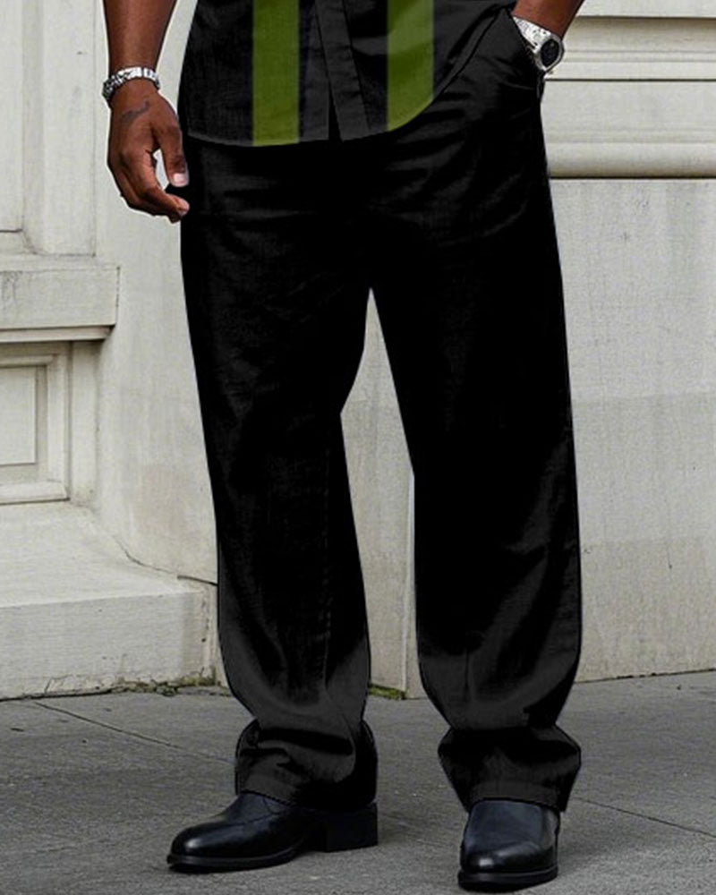 Big & Tall Black Green Plaid T-Shirt Pants Set for big men view 3