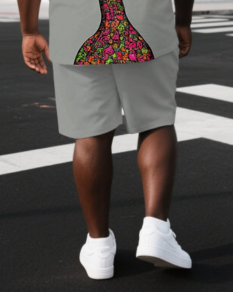 Big & Tall Geometric Graphic T-Shirt Shorts Set for big men view 3