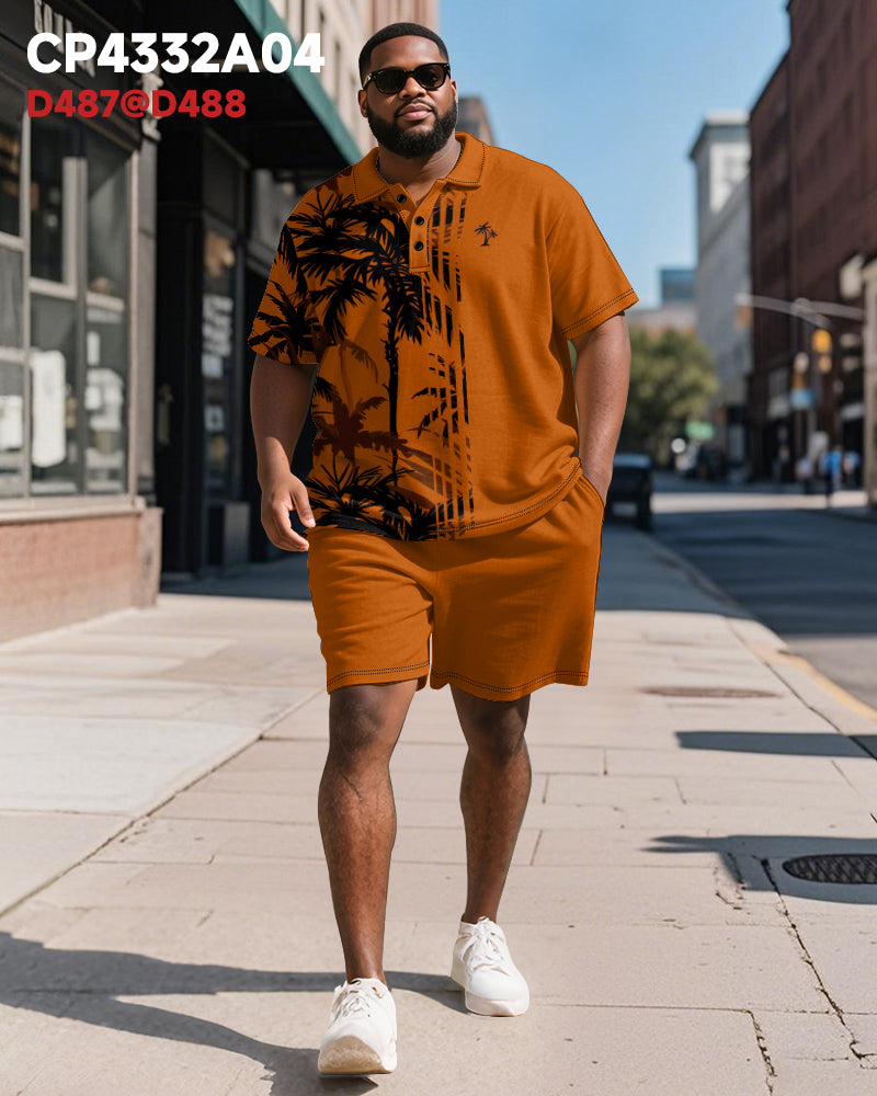 Big & Tall Hawaiian Striped Graphic Polo Shorts Set for big men view 4