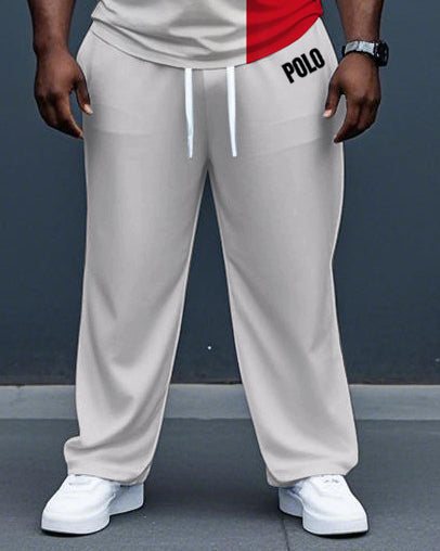 Big & Tall White Red Colorblock T-Shirt Pants Set for big men view 3