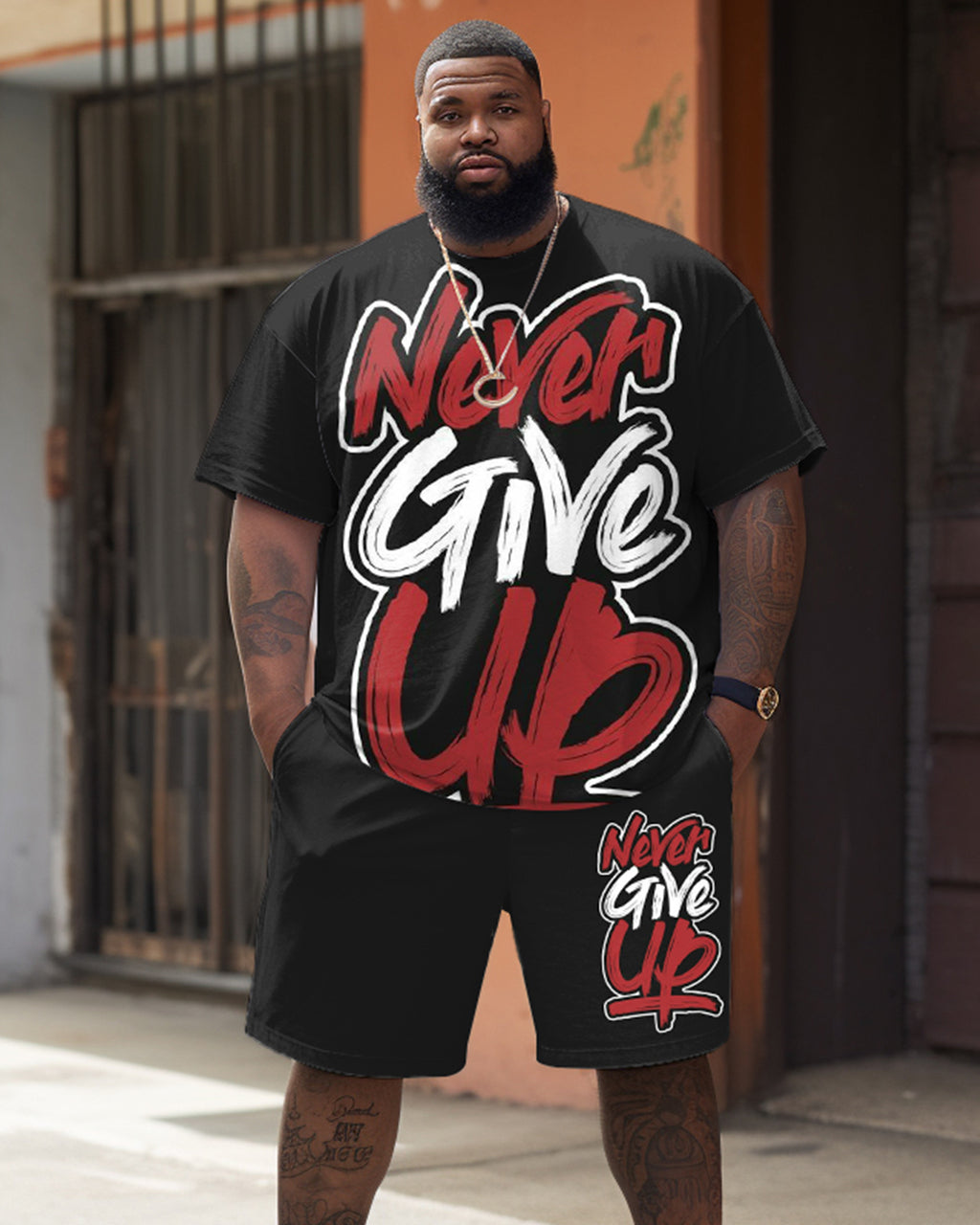 Big & Tall Graphic Streetwear T-Shirt Shorts Set for big men view 1