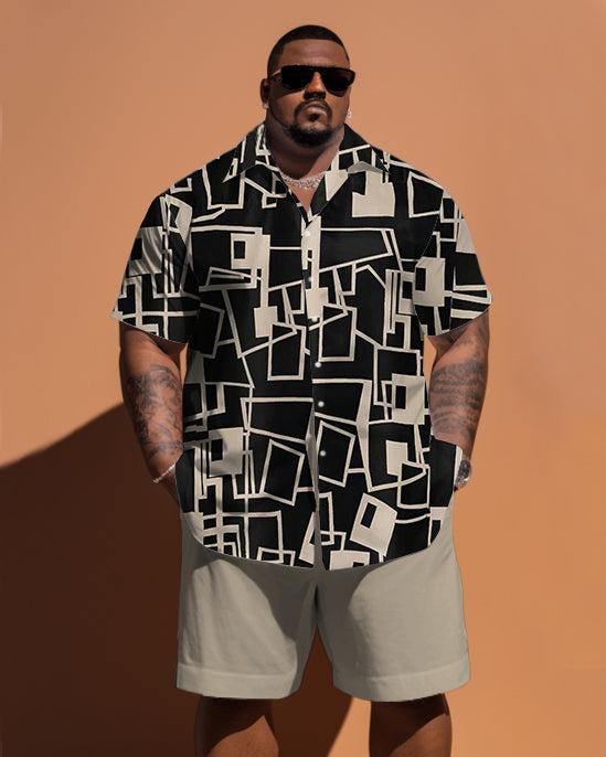 Big & Tall Geometric T-Shirt Shorts Set for big men view 1
