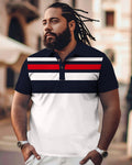 Big & Tall Black Striped T-Shirt Shorts Set for big men
