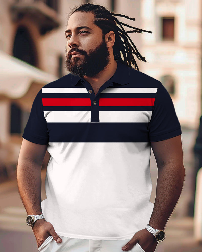 Big & Tall Black Striped T-Shirt Shorts Set for big men