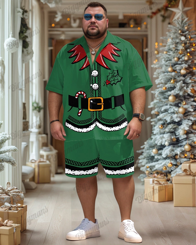 Big & Tall Green Streetwear T-Shirt Shorts Set for big men view 1