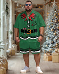 Big & Tall Green Streetwear T-Shirt Shorts Set for big men view 1